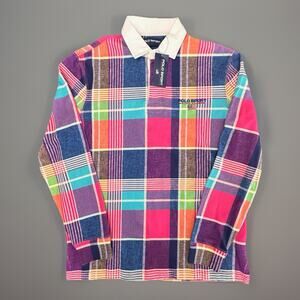 NWT Polo Sport Ralph Lauren Madras Rugby Shirt M NWT Colorful Plaid Long Sleeve
